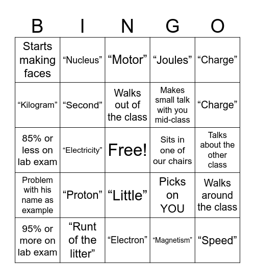 Mr Zehr Bingo Card