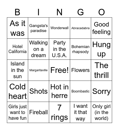 Joe Knows 2025's Top Party Songs Bingo Card