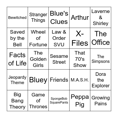TV Theme Songs Bingo Card