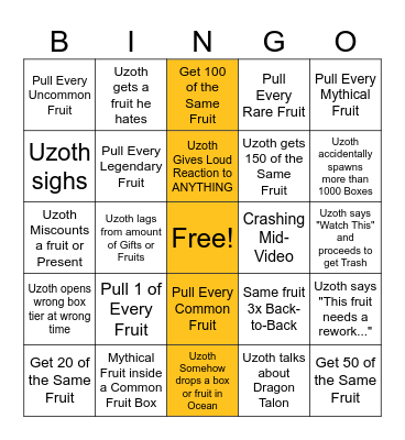 Uzoth Gift Opening Bingo 2025 Bingo Card