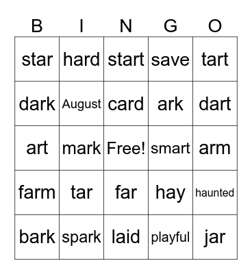 Sight Words Bingo Card