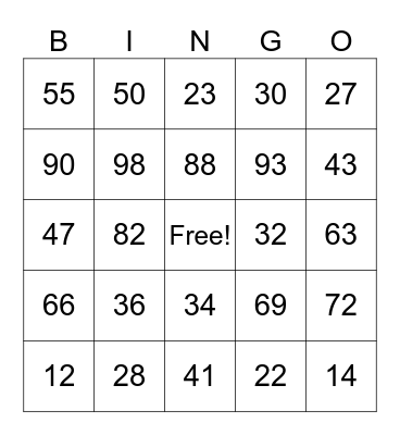 Place Value Bingo Card