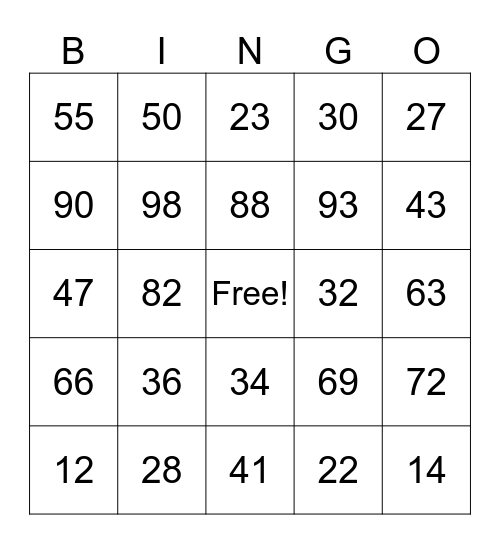 Place Value Bingo Card
