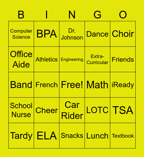 Welcome Back Bingo Card