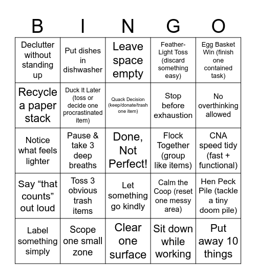 Quack the Clutter Club BINGO Card