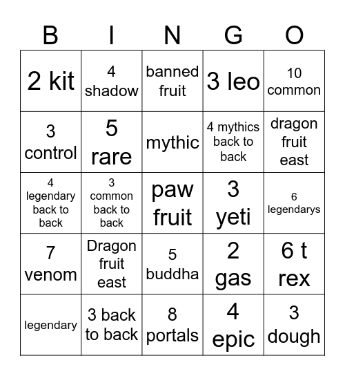Untitled Bingo Card