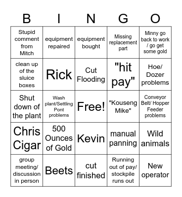 Gold Rush Bingo Card