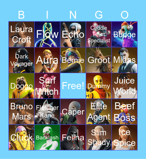 Fortnite Skins Bingo Card