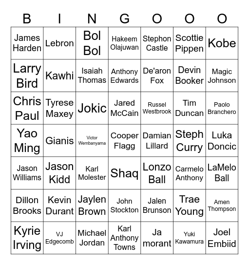 Basketball Bingo Card