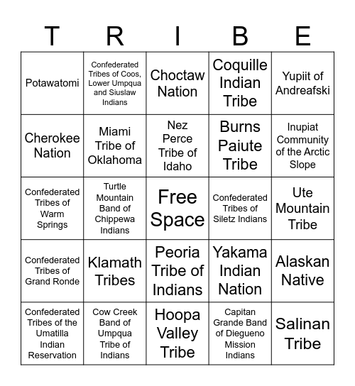 Tribal Communities at MHS Bingo Card