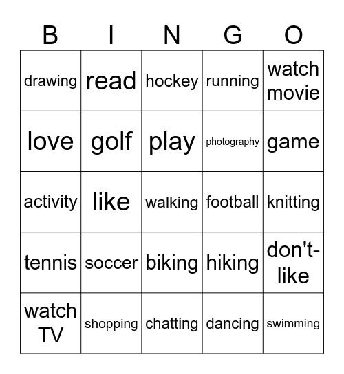 sports + hobbies Bingo Card