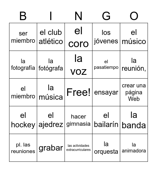 Sp 2- Auténtico1B. Vocabulario en contexto Bingo Card