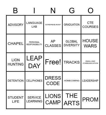 WSCS JUMP UP TO HIGH SCHOOL Bingo Card