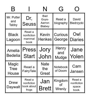 1st Grade Reading Challenge Bingo Card