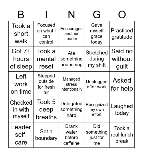 WELLNESS BINGO Card