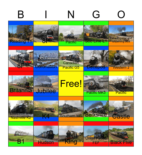 Steam Engines that I would like to take photos after John would say "Wave Bye Bye to Godzilla Unleashed on the Wii for life" one day Bingo Card