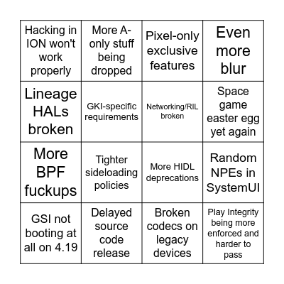 Android 17 Bingo Card