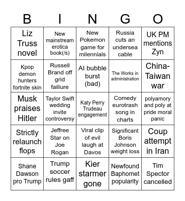 Soraya's 2026 Predictions Bingo Card