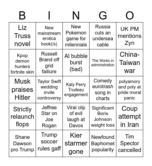 Soraya's 2026 Predictions Bingo Card