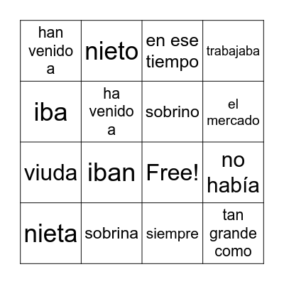 Unidad 2 Bingo Card