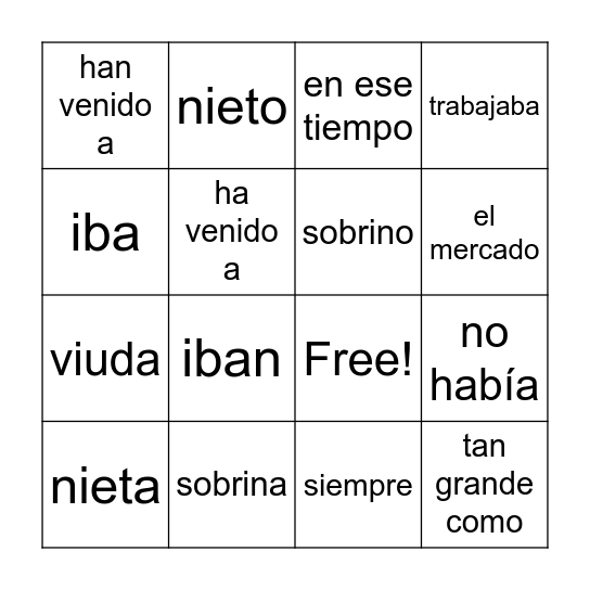 Unidad 2 Bingo Card