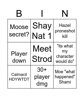 Post Death House Bingo Card