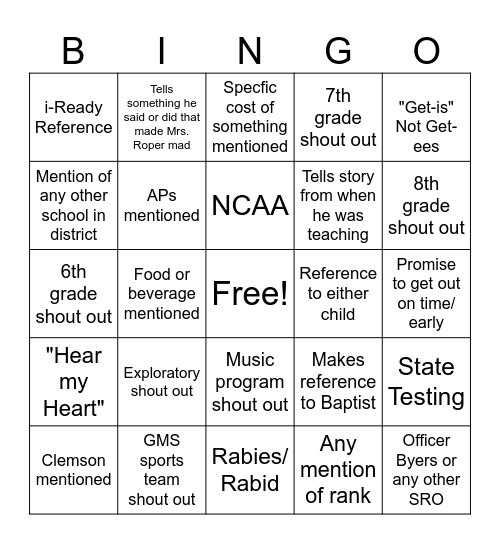 Boss Bingo Card