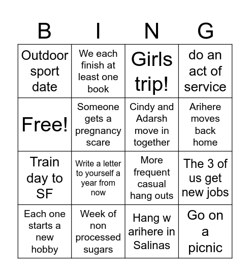 2026 Girls’ Bingo Card
