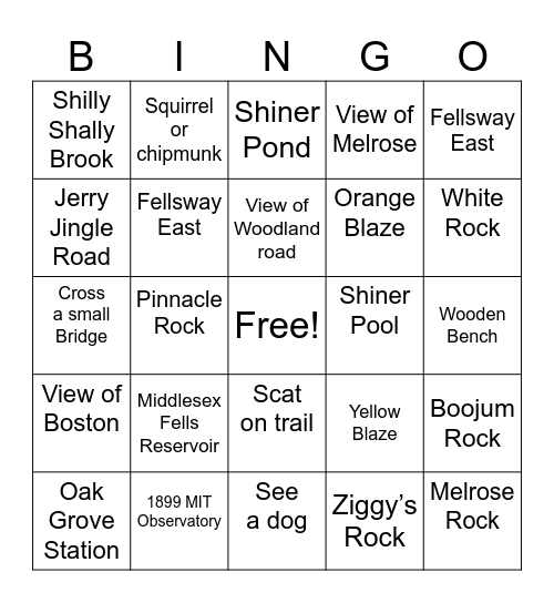 Rock Circuit Trail Updated Bingo Card
