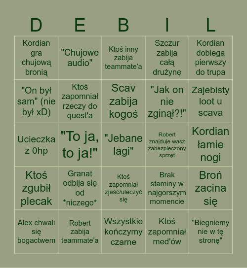 Tarkov Bingo Card