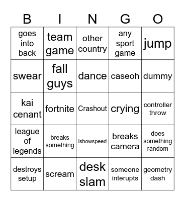 Gamer rage Bingo Card