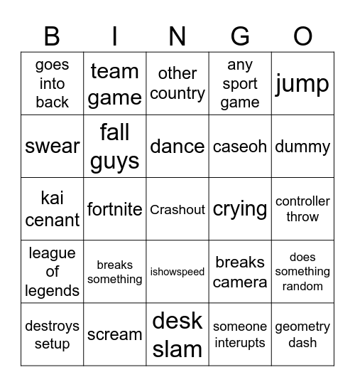 Gamer rage Bingo Card