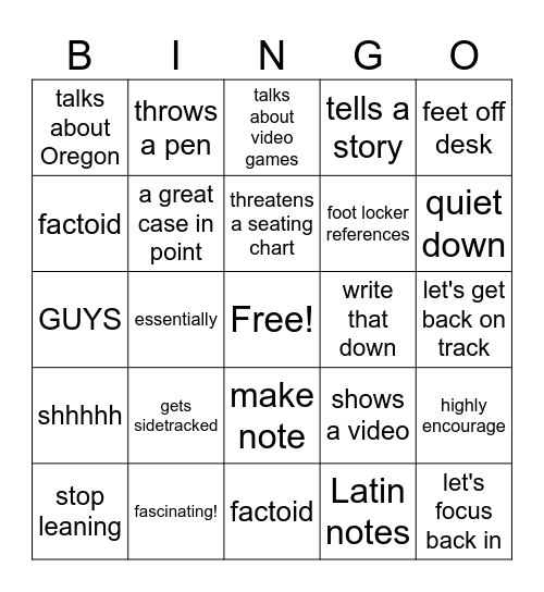Mr. Nork Bingo!! Bingo Card