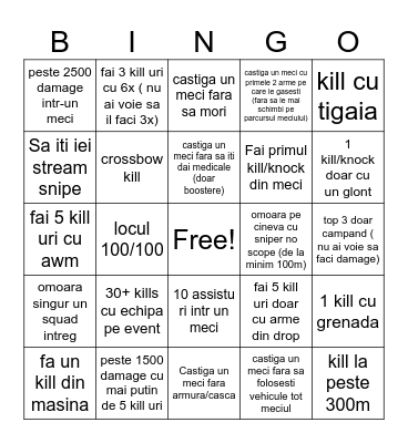 PUBG MOBILE BINGO Card