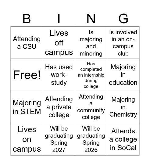 C2C Winter Bingo Card