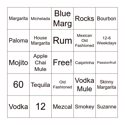 Papi's Bar BINGO Card
