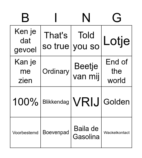 Muziek bingo Card