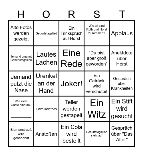Horst Bingo Card