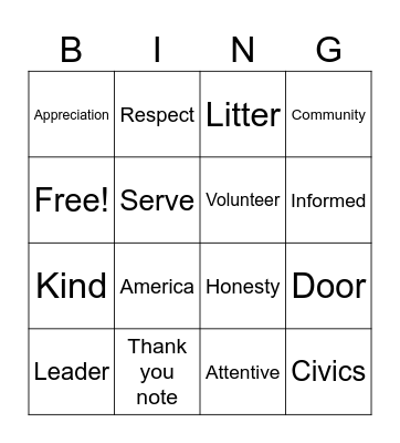 Be a Good Citizen Bingo Card