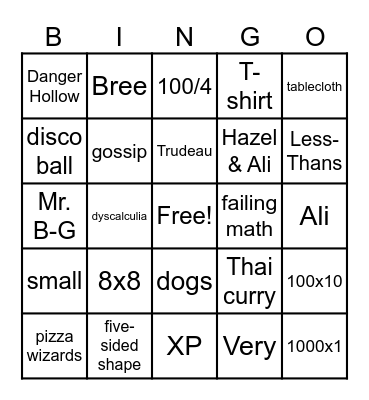 Very Bad at Math Bingo Card