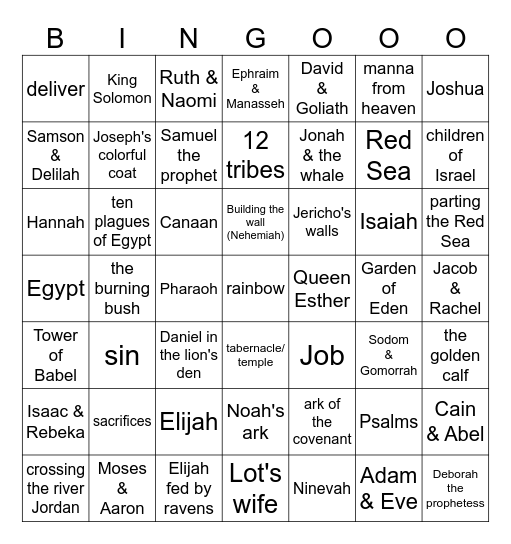 Old Testament Bingo Card