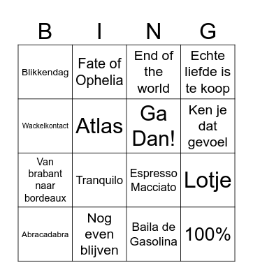 Muziekbingo Card