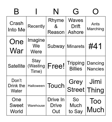 DAVE MATTHEWS ROUND 1 Bingo Card