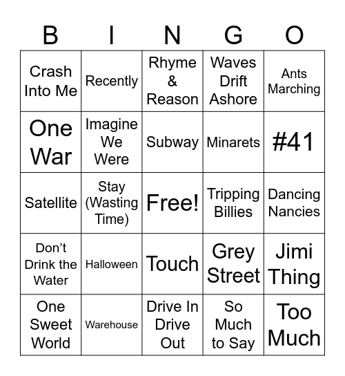 DAVE MATTHEWS ROUND 1 Bingo Card