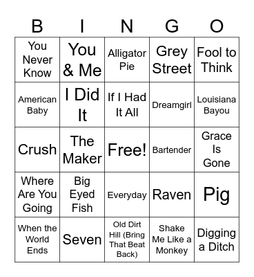 DAVE MATTHEWS ROUND 2 Bingo Card