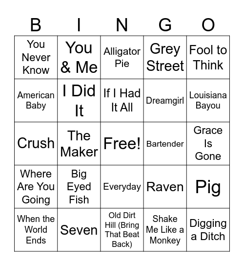 DAVE MATTHEWS ROUND 2 Bingo Card