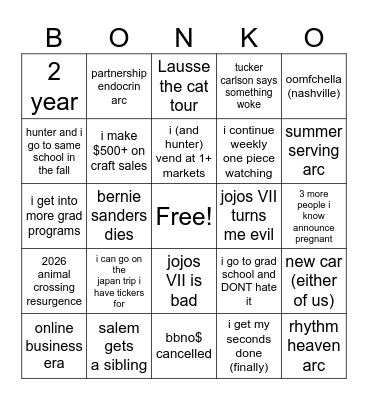 2026 Bingo Card