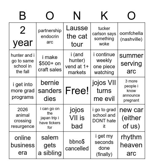2026 Bingo Card