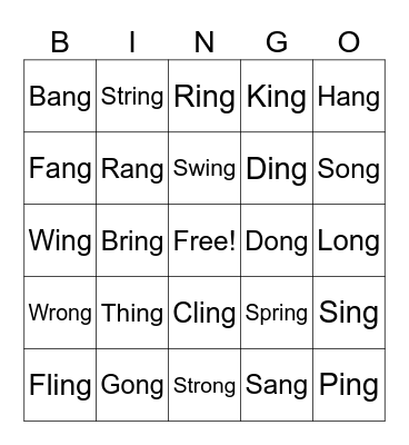 Ing, Ong, Ang Bingo Card