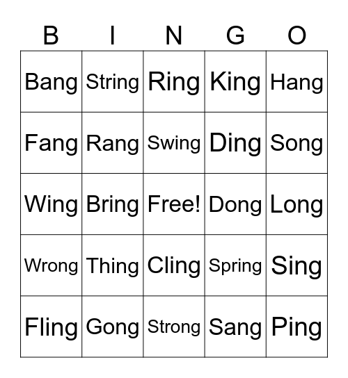 Ing, Ong, Ang Bingo Card